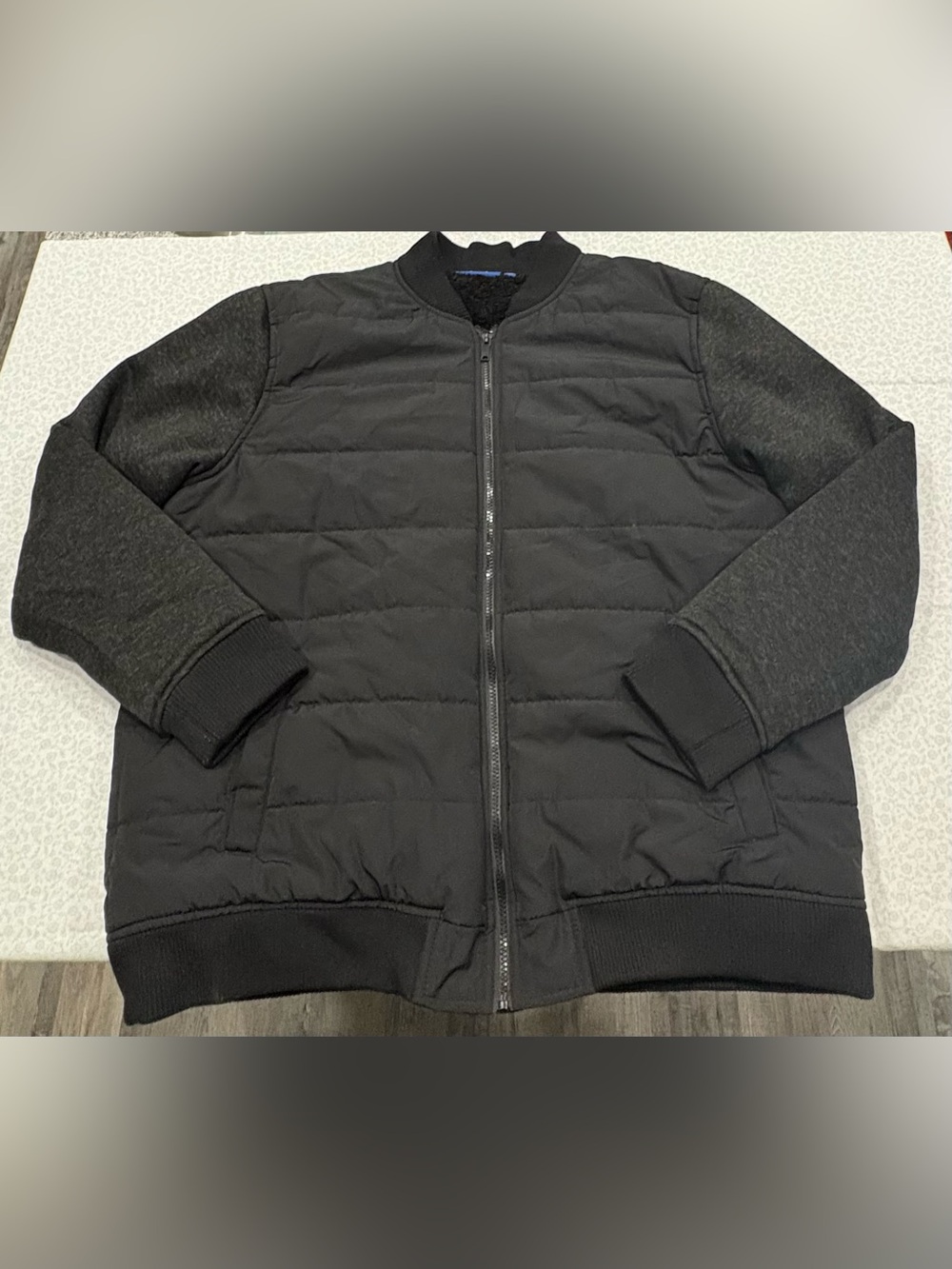 Apt. 9 Men's Black Quilted Sherpa Lined Mixed Media Varsity Bomber Jacket Sz XL